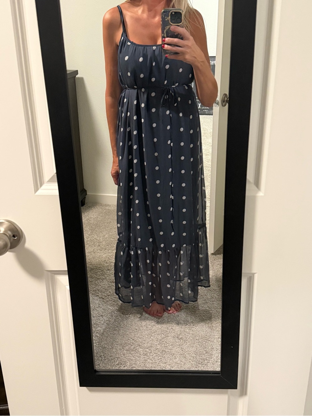 Old Navy Navy Polka Dot Maxi Dress with Tie Waist - Picture 2 of 3